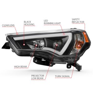 Toyota 4 Runner LED Projector Headlights - ANZO - Plank Style Switchback - Black w/ Amber - `14-`18