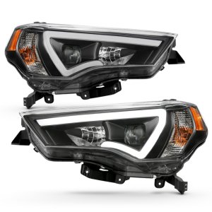 Toyota 4 Runner LED Projector Headlights - ANZO - Plank Style Switchback - Black w/ Amber - `14-`18