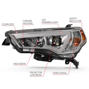Toyota 4 Runner Projector Headlights - ANZO - Plank Style Switchback - Chrome w/ Amber - `14-`18