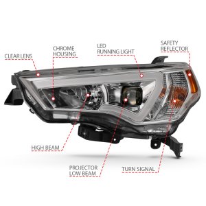Toyota 4 Runner Projector Headlights - ANZO - Plank Style Switchback - Chrome w/ Amber - `14-`18
