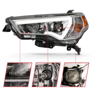 Toyota 4 Runner Projector Headlights - ANZO - Plank Style Switchback - Chrome w/ Amber - `14-`18