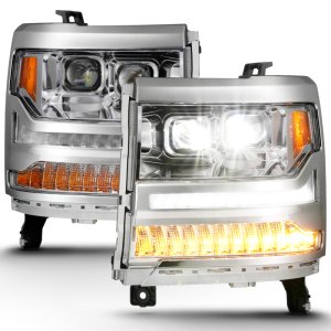 Chevrolet Silverado 1500 LED Projector Headlights - ANZO - Plank Style - Chrome w/Amber - `16-`18