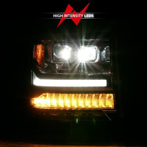 Chevrolet Silverado 1500 LED Projector Headlights - ANZO - Plank Style - Chrome w/Amber - `16-`18