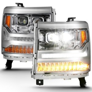 Chevrolet Silverado 1500 LED Projector Headlights - ANZO - Plank Style - Chrome w/Amber - `16-`18