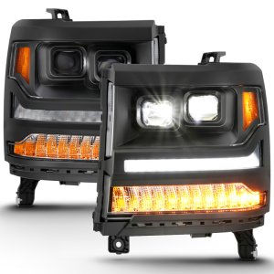Chevrolet Silverado 1500 LED Projector Headlights - ANZO - Plank Style - Chrome w/Amber - `16-`18