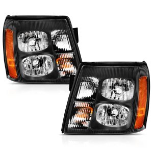 Cadillac Escalade Headlights - ANZO - Crystal - Black Amber - `03-`06