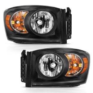 Dodge Ram 1500 Crystal Headlights - ANZO - Clear Lens, Black Housing - Black Amber - `06-`09