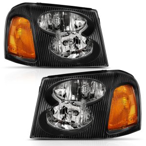 GMC Envoy Crystal Headlights - ANZO - Clear Lens, Black w/Amber Housing - Black Amber - `02-`09