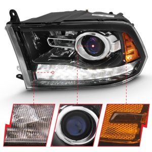 Dodge Ram 1500 LED/Projector Headlights - ANZO - Projector Plank Style Switchback H.L Halo - Black - `09-`18
