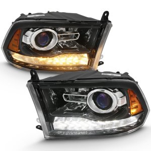 Dodge Ram 1500 LED/Projector Headlights - ANZO - Projector Plank Style Switchback H.L Halo - Black - `09-`18