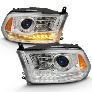 Dodge Ram 1500 LED/Projector Headlights - ANZO - Plank Style Switchback H.L Halo Chrome Amber (OE Style) - Chrome Amber - `09-`18