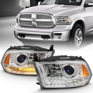 Dodge Ram 1500 LED/Projector Headlights - ANZO - Plank Style Switchback H.L Halo Chrome Amber (OE Style) - Chrome Amber - `09-`18