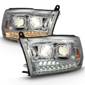 Dodge Ram 1500 LED/Projector Headlights - ANZO - Switchback - Black w/Amber - `09-`18