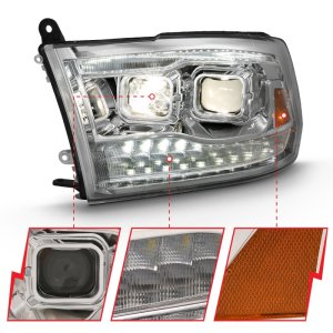 Dodge Ram 1500 LED/Projector Headlights - ANZO - Switchback - Black w/Amber - `09-`18