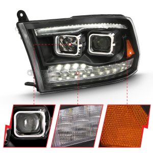 Dodge Ram 1500 LED/Projector Headlights - ANZO - Switchback - Black w/Amber - `09-`18