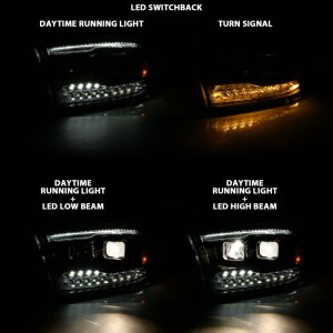 Dodge Ram 1500 LED/Projector Headlights - ANZO - Switchback - Black w/Amber - `09-`18