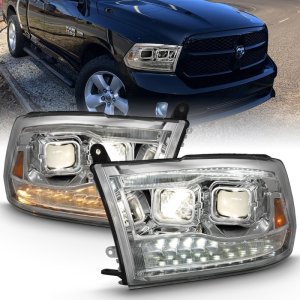 Dodge Ram 1500 LED/Projector Headlights - ANZO - Switchback - Black w/Amber - `09-`18