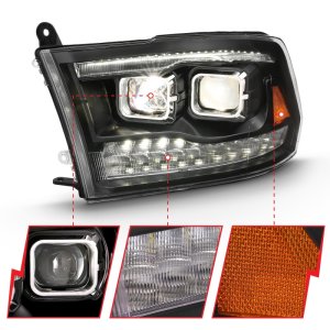 Dodge Ram 1500 Headlight Set - ANZO - Projector w/Switchback - Chrome w/Amber - `09-`18