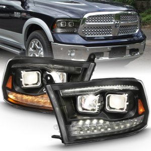 Dodge Ram 1500 Headlight Set - ANZO - Projector w/Switchback - Chrome w/Amber - `09-`18