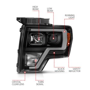 Ford F-150 Projector Headlights - ANZO - Light Bar H.L. - Black Amber - `09-`14
