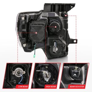 Ford F-150 Projector Headlights - ANZO - Light Bar H.L. - Black Amber - `09-`14