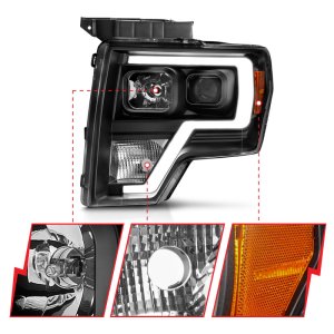 Ford F-150 Projector Headlights - ANZO - Light Bar H.L. - Black Amber - `09-`14