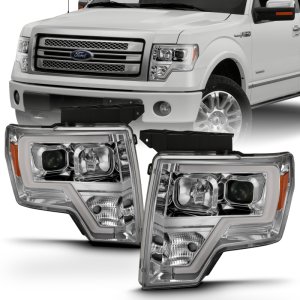 Ford F-150 Projector Headlights - Front - ANZO - Plank Style Chrome Amber - `09-`14