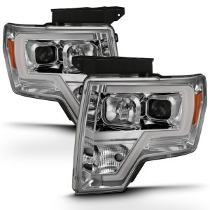 Ford F-150 Projector Headlights - Front - ANZO - Plank Style Chrome Amber - `09-`14