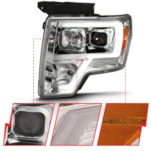 Ford F-150 Projector Headlights - Front - ANZO - Plank Style Chrome Amber - `09-`14