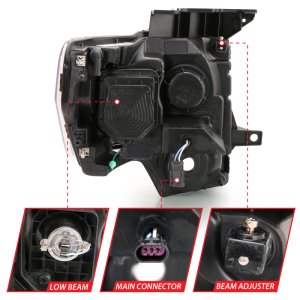 Ford F-150 Projector Headlights - Front - ANZO - Plank Style Chrome Amber - `09-`14