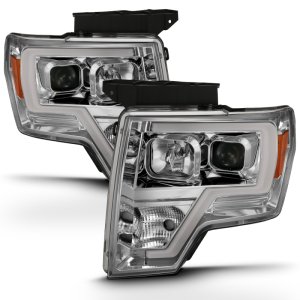 Ford F-150 Projector Headlights - Front - ANZO - Plank Style Chrome Amber - `09-`14