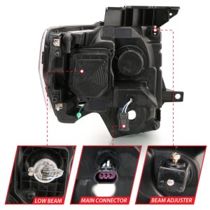 Ford F-150 Projector Headlights - Front - ANZO - Plank Style Chrome Amber - `09-`14