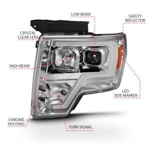 Ford F-150 Projector Headlights - Front - ANZO - Plank Style Chrome Amber - `09-`14