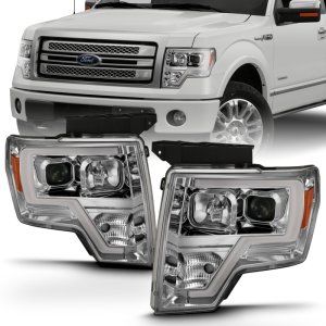 Ford F-150 Projector Headlights - Front - ANZO - Plank Style Chrome Amber - `09-`14