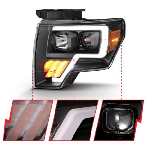 Ford F-150 LED/Projector Headlights - ANZO - Light Bar G4 H.L. - Black Amber - `09-`14