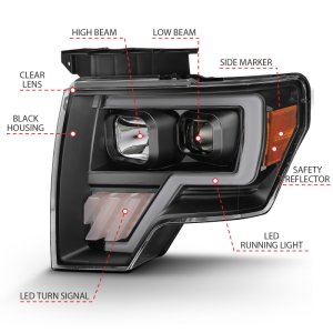 Ford F-150 LED/Projector Headlights - ANZO - Light Bar G4 H.L. - Black Amber - `09-`14