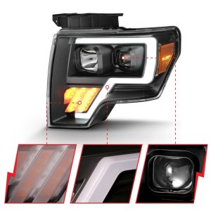 Ford F-150 LED/Projector Headlights - ANZO - Light Bar G4 H.L. - Black Amber - `09-`14