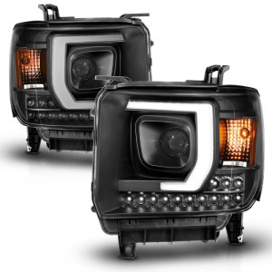 GMC Sierra 1500HD Headlights - ANZO - Projector Plank Style with DRL - Black - `14-`15 GMC Sierra 1500HD Headlights - ANZO - Projector Plank Style with DRL - Black - `14-`15