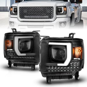 GMC Sierra 1500HD Headlights - ANZO - Projector Plank Style with DRL - Black - `14-`15 GMC Sierra 1500HD Headlights - ANZO - Projector Plank Style with DRL - Black - `14-`15