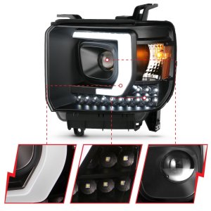 GMC Sierra 1500HD Headlights - ANZO - Projector Plank Style with DRL - Black - `14-`15 GMC Sierra 1500HD Headlights - ANZO - Projector Plank Style with DRL - Black - `14-`15