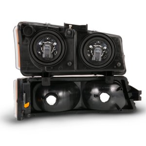 Chevrolet Silverado Crystal Headlights - ANZO - Black w/Amber Housing - `03-`06