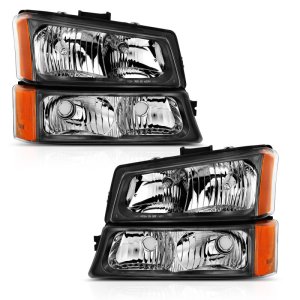Chevrolet Silverado Crystal Headlights - ANZO - Black w/Amber Housing - `03-`06