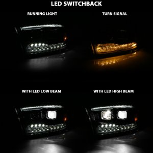 Dodge Ram 1500 Projector Headlights - ANZO - Plank Style Switchback - Black Amber - `09-`18