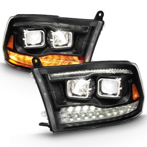 Dodge Ram 1500 Projector Headlights - ANZO - Plank Style Switchback - Black Amber - `09-`18