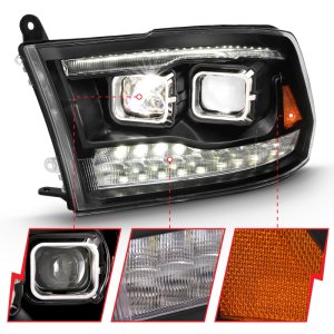 Dodge Ram 1500 Projector Headlights - ANZO - Plank Style Switchback - Black Amber - `09-`18