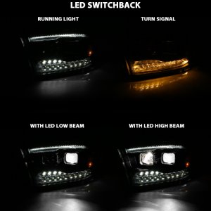 Dodge Ram 1500 Projector Headlights - ANZO - Plank Style Switchback - Black Amber - `09-`18
