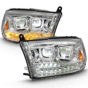 Dodge Ram 1500 LED Projector Headlights - ANZO - Plank Style Switchback - Chrome Amber - `09-`18
