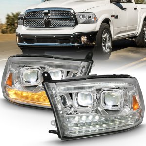 Dodge Ram 1500 LED Projector Headlights - ANZO - Plank Style Switchback - Chrome Amber - `09-`18