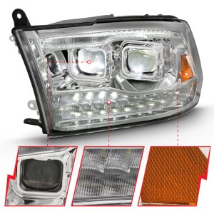 Dodge Ram 1500 LED Projector Headlights - ANZO - Plank Style Switchback - Chrome Amber - `09-`18