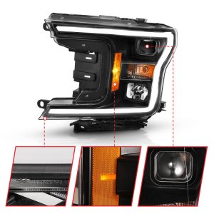 Ford F-150 Headlight Set - ANZO - Projector Plank Style w/Halo - Black Amber - `18-`19